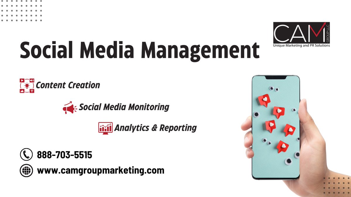 CAM_Group_LLC's tweet photo. Stop stressing over social media! CAM Group creates &amp; manages your content so you can focus on your business. Call us at 888-703-5515 or visit https://t.co/kLFMPwhBc0 

#SocialMediaMarketing #DigitalMarketing #SmallBusiness https://t.co/ULAFjQ3iaM