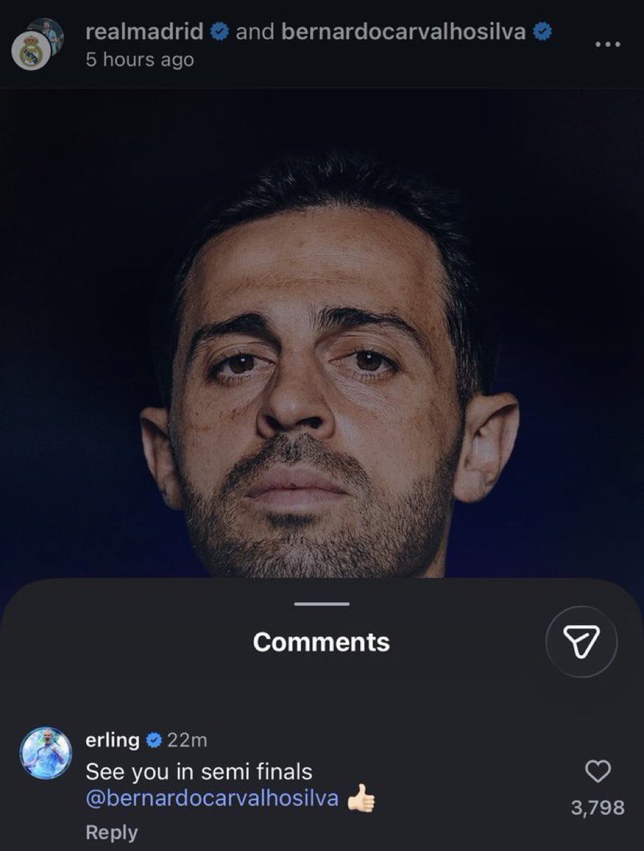 realmilgrauu's tweet photo. “Vejo você nas semifinais”

O comentário do Haaland no post de anuncio do Bernardo Silva no Real Madrid

KKKKKKKKKKKKKKKKKKKKKKKKKKKKKK https://t.co/9pDwHoNDoT