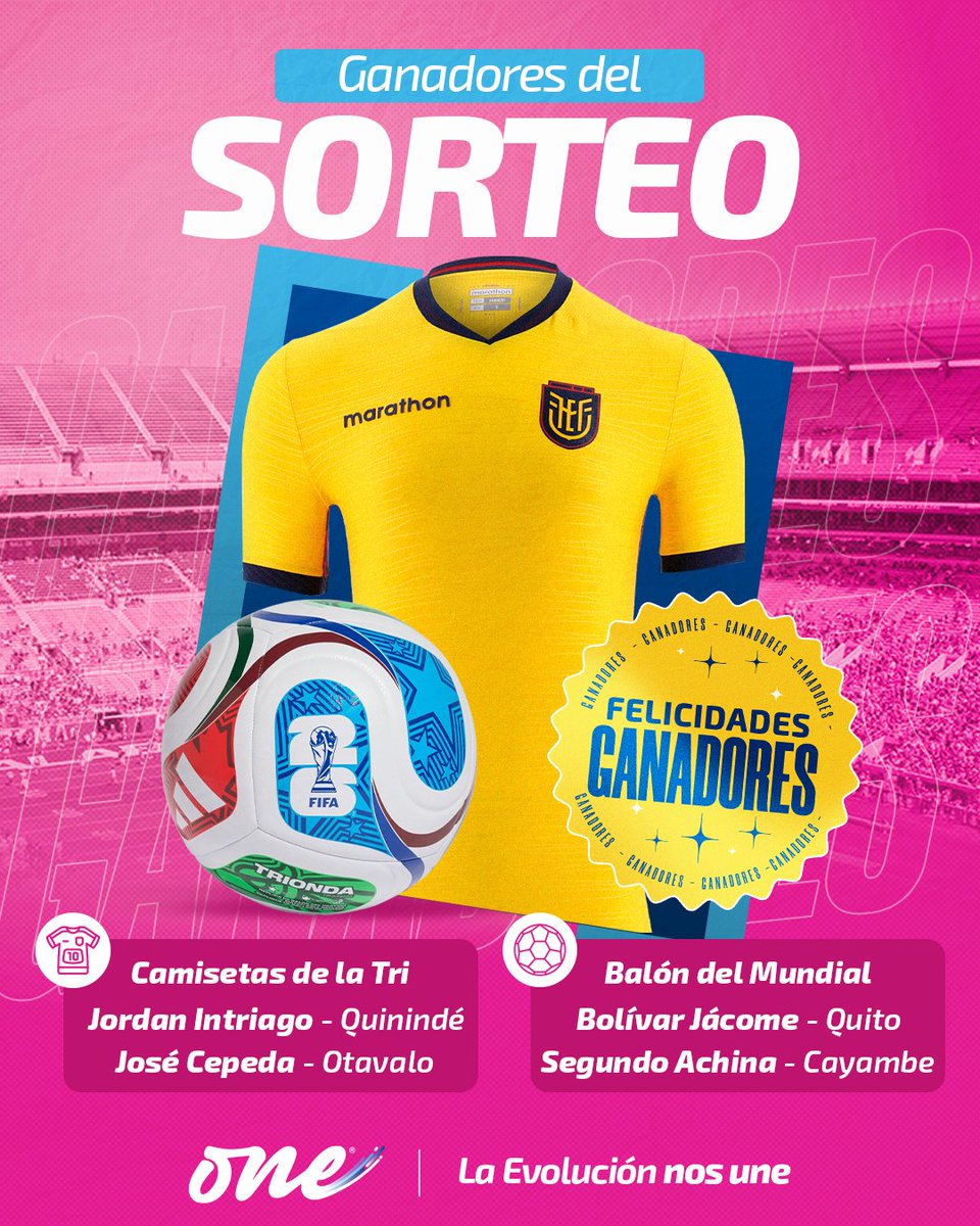 one_com_ec's tweet photo. Los ganadores ya tienen todo listo para apoyar a la TRI 🇪🇨 o jugar un partido⚽ con los panas.🫱🏼‍🫲🏻Gracias por confiar en la evolución que nos une en ONE. 🩷

#InternetOne #OneTelecom #LaTri #evolucióneninternet #SomosOne https://t.co/pLHjRQWJbT
