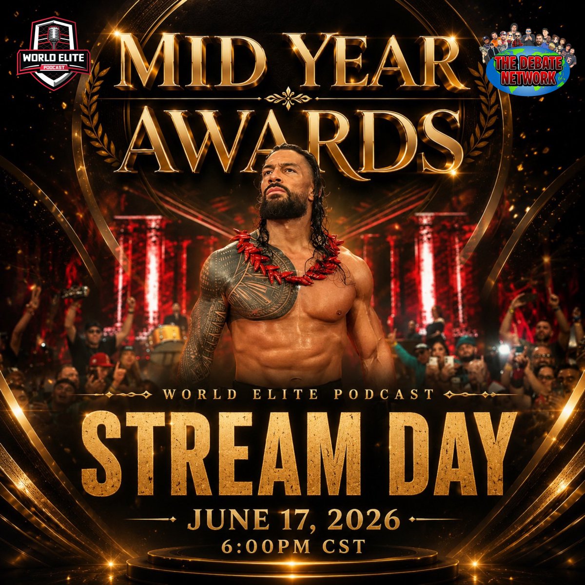 WorldElitePod's tweet photo. STREAM DAY! 🔥
⏰: 6:00PM CST
👤: @EliRobertMyers1 
📝: 2026 Mid Year Awards 🏆
💻: https://t.co/S1KAxG9VHs

Follow us ALL at @CircleOfDebate: https://t.co/0jXVEcDii4 https://t.co/n1Pv926E3f