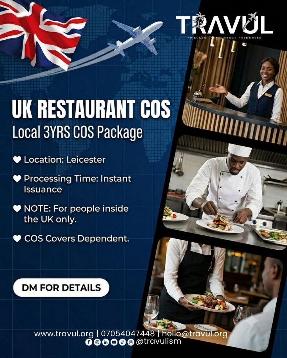 travulism's tweet photo. UK 3YRS LOCAL (SWITCH) COS OFFER Slot available

Restaurant - With NO Work
 
Send a DM now to get started.
 
Travel with Travul – https://t.co/H7F6UowHHK | 07054047448 | hello@travul.org

#UKCOS #Travul #travelwithtravul https://t.co/TJ6NYmH1ja