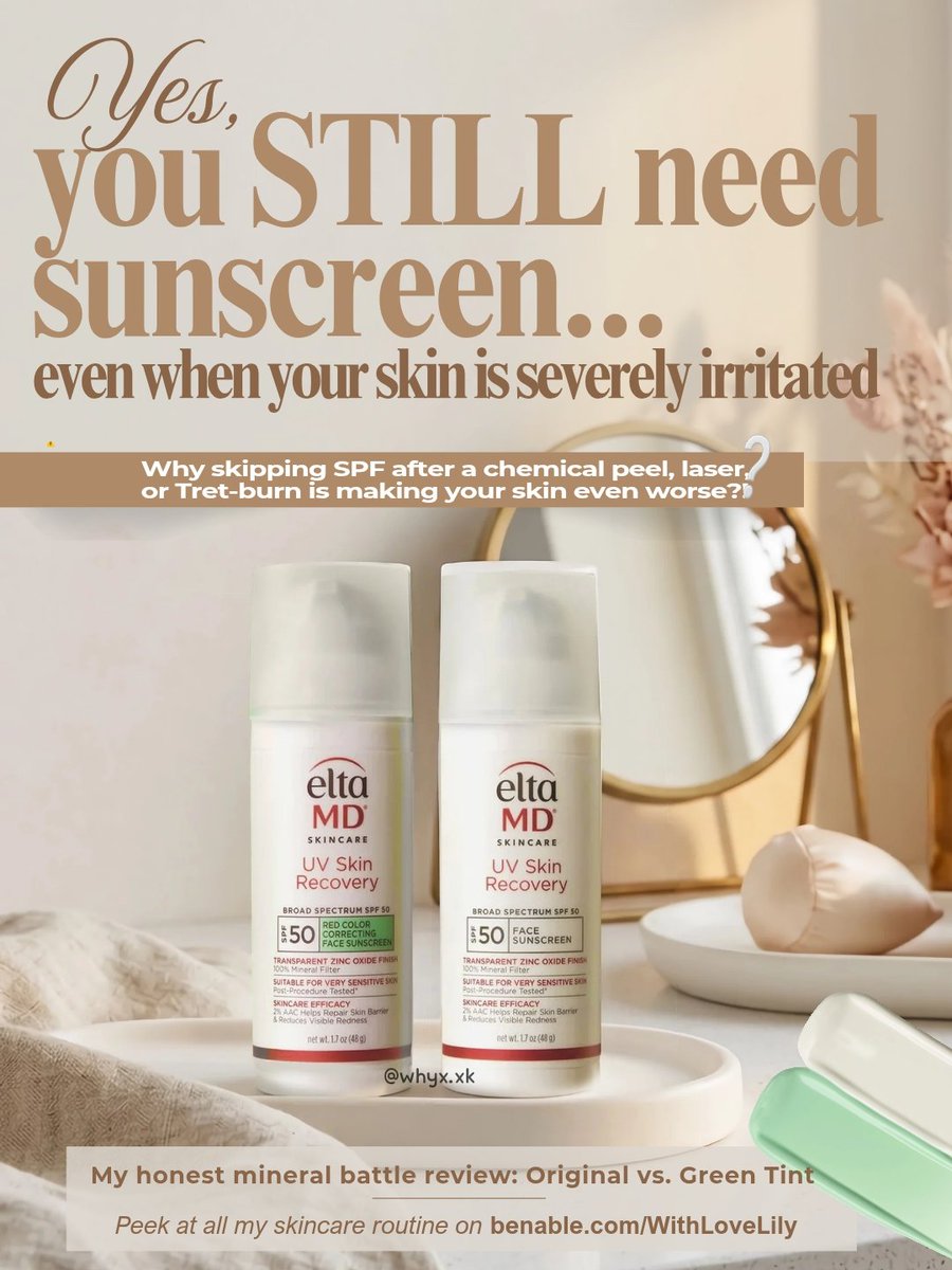 1504ngel's tweet photo. If your skin barrier is screaming from Tretinoin burns, chemical peels, or lasers, skipping sunscreen is making it 10x worse!🥲
​Check out my honest review below on why your skin desperately needs UV post-treatment, and which version wins! 👇✨
#eltamd #sunscreen #tret #skincare https://t.co/UQcvtbyPXK