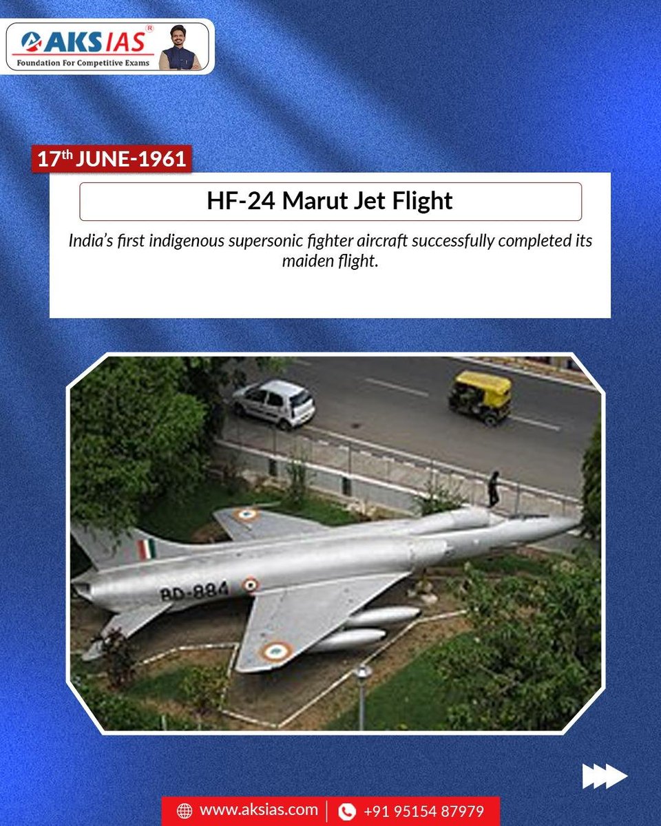 aks_ias's tweet photo. June 17

1961 – HF-24 Marut, India's first indigenous fighter aircraft, made its maiden flight.

1917 – Gandhi and Kasturba moved into Hriday Kunj, Sabarmati Ashram.

1885 – The Statue of Liberty arrived in New York from France.

#UPSC #AKSIAS https://t.co/2faNxgSpYM