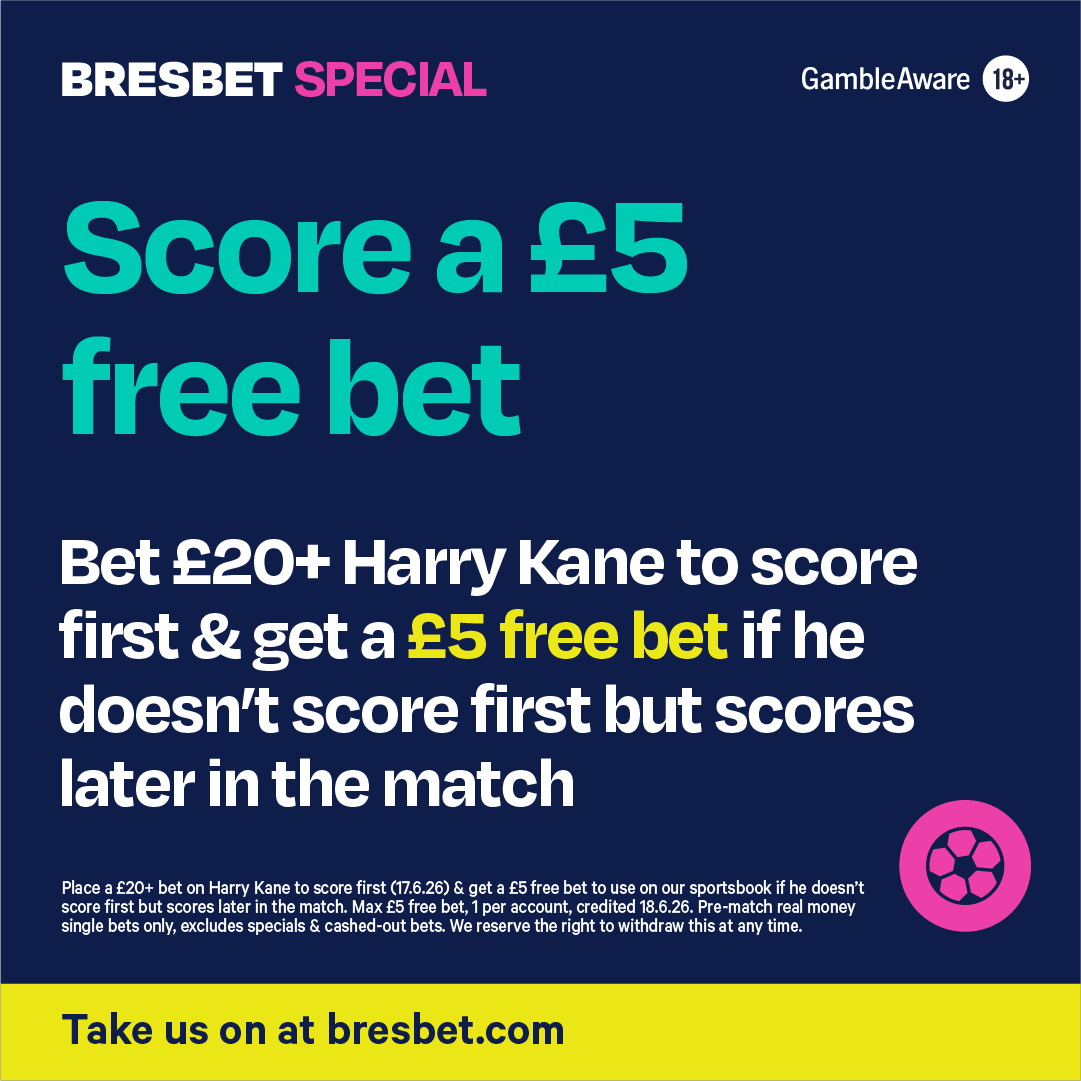 BresBet's tweet photo. ⚽️ Can Harry Kane get his Golden Boot dreams off to a good start tonight?

Bet here: https://t.co/dDFrWxrr1i

18+ | GambleAware

T&amp;Cs apply: https://t.co/88WE26E4oV

#WC26 #England #ENGvCRO #Kane #HarryKane #WorldCup https://t.co/ngWnNYtFNa