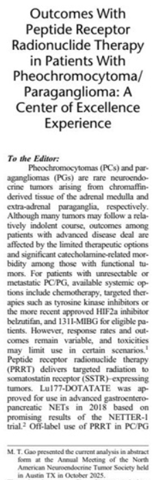 PheoPara's tweet photo. Bravo, Dr. Gao & colleagues‼️ Keep the #PPGL research coming . . . 👏👏👏🔬
#PRRT #pheo #paraganglioma @IowaMed @UIowaCancer @ChandrikhaC @RPatel20166
@TheAACE @TheAAES @TheEndoSociety @Soc_Endo @Endocrine_CNIO @ESEndocrinology @EYEScientists @ENSAT_news @Els_ENDO @AmJThera https://t.co/ecS3jNTDst