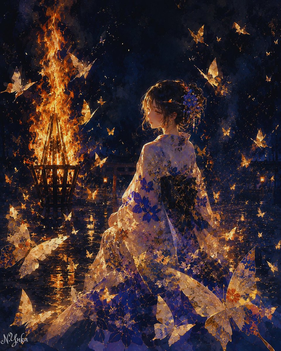 NYukaCollection's tweet photo. ๅคใ้ใถ่ถ
Butterflies Carrying Summer
#Butterfly #Bonfire #Yukata #่ถ #็ฏ็ซ #ๆตด่กฃ #AIart https://t.co/gEfb5XNHBL