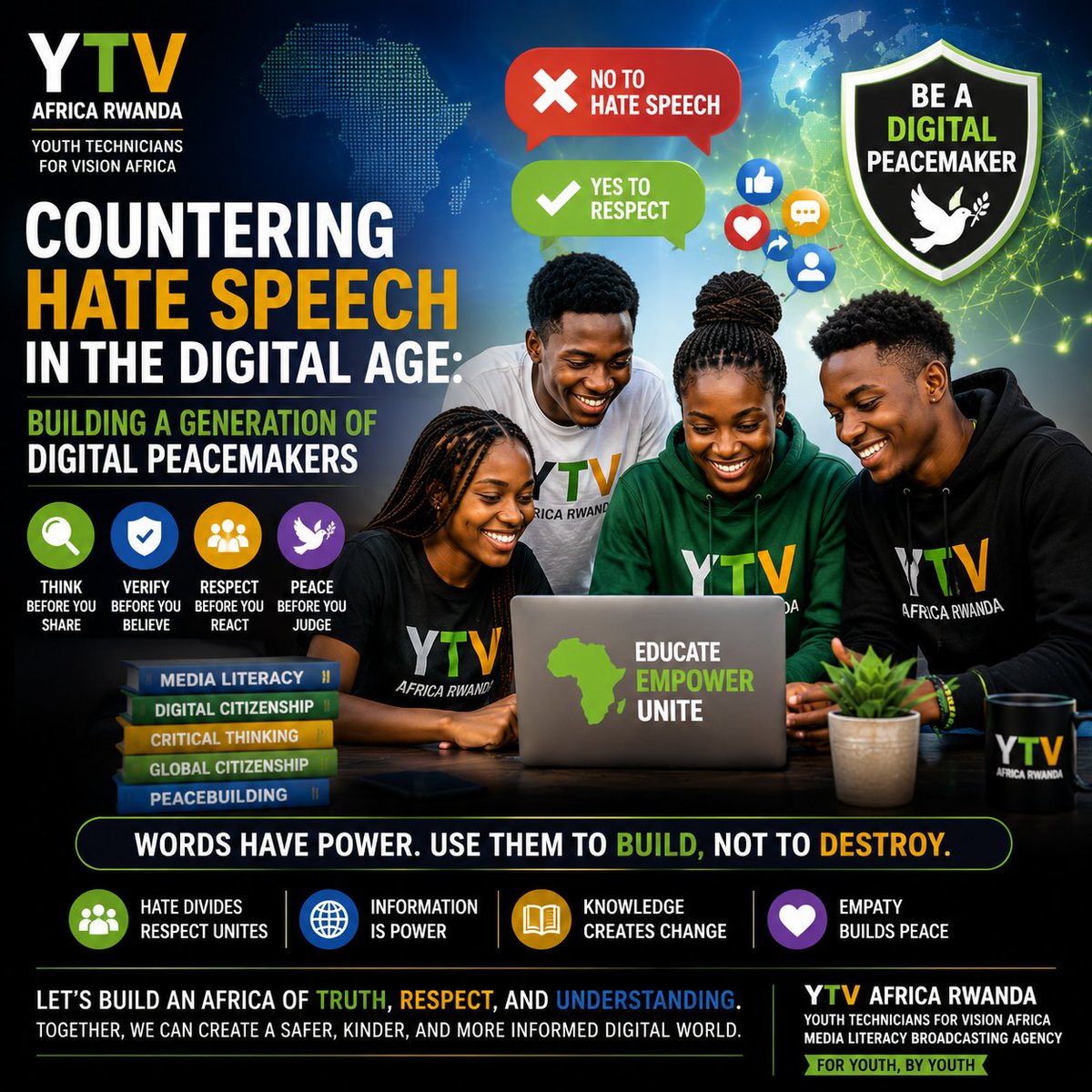 g_generally's tweet photo. Hate Speech Divides. Media Literacy Unites.

Before You Share, Verify. Before You Judge, Understand. Before You React, Think.

Let Us Build A Generation Of Digital Peacemakers Who Use Technology To Educate, Inspire, And Unite Africa.

Choose Facts. Choose Respect. Choose Peace. https://t.co/DrpXchlMxe
