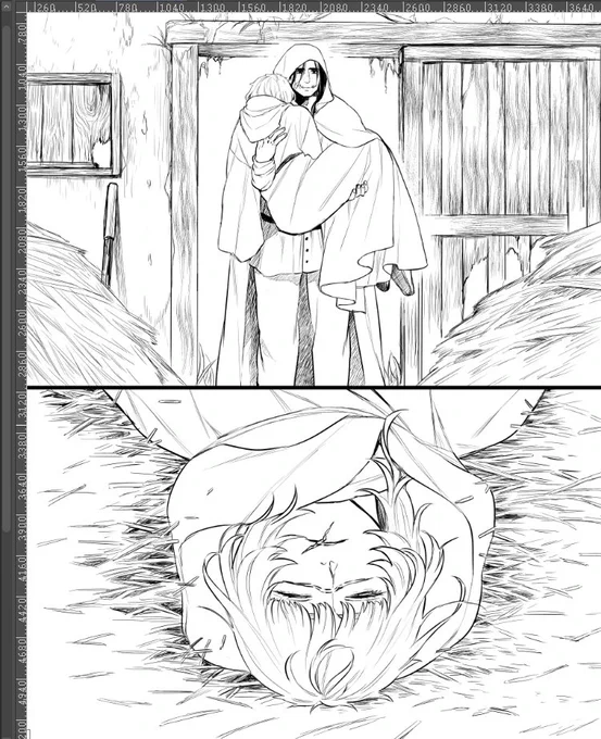 オクバデwip 6月28日新刊の逃亡ifです 出したいのでがんばります😭 