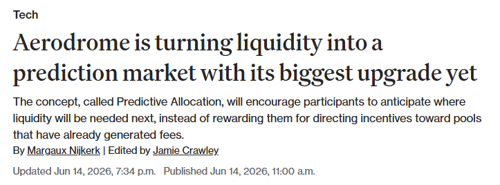 AerodromeFi's tweet photo. "Aerodrome is preparing for what its developers believe could be the next evolution of onchain markets.

The DEX will roll out a new mechanism called Predictive Allocation.

The goal is simple but ambitious: move liquidity to where demand is going, rather than where it's been." https://t.co/ug5g3rlh9M