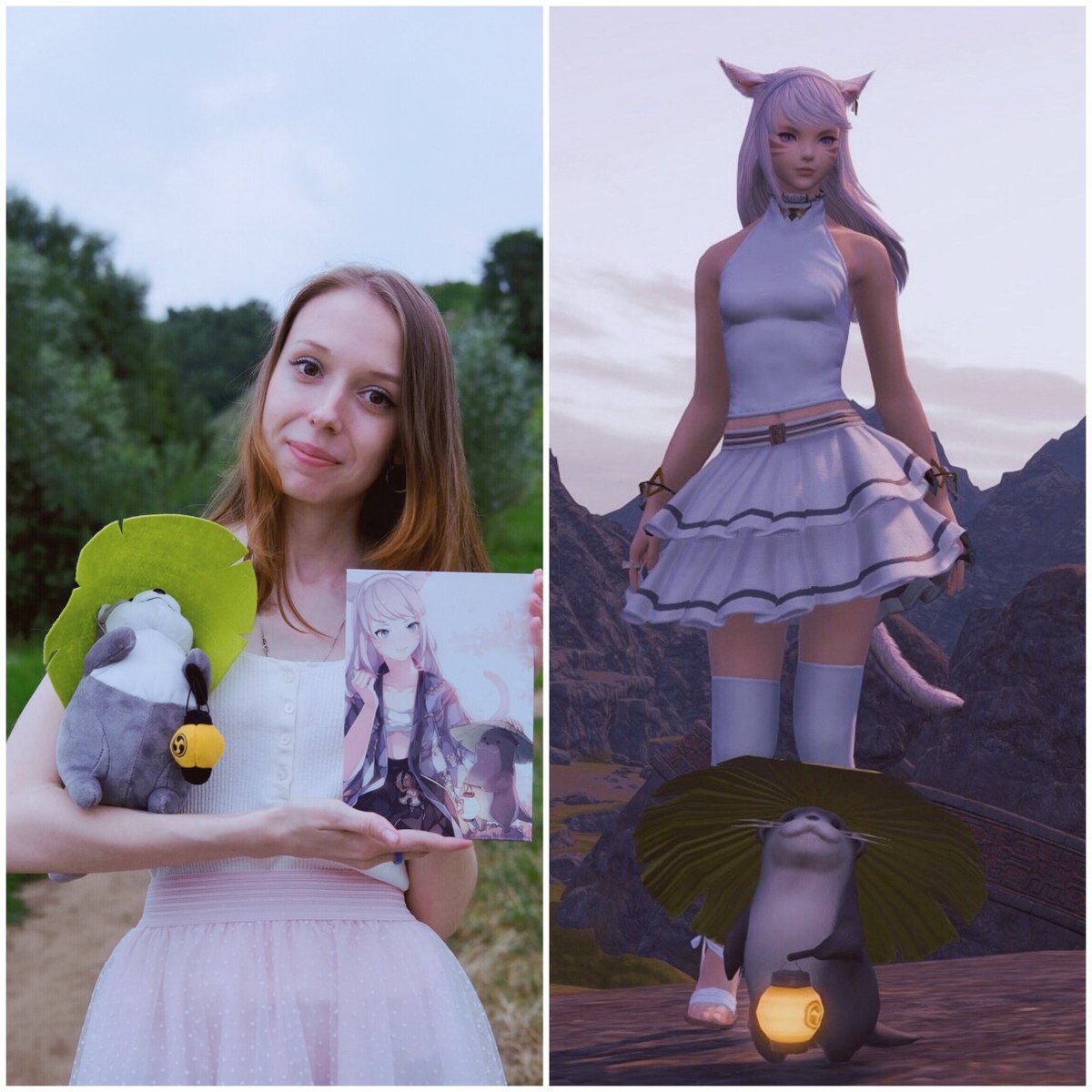 Sapfiraa92's tweet photo. The soft otter energy! 🦦So happy to match with my precious miqo'te in real life! ✨ What do you think of this collage? 👀
#playervswol #odderotter https://t.co/d3Y15FqYct