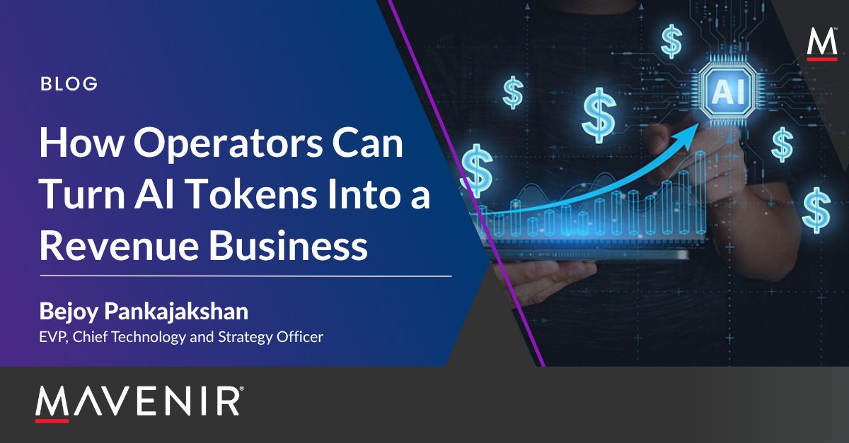 Mavenir's tweet photo. In this blog, Mavenir's Bejoy Pankajakshan lays out the commercial case for operator AI token monetization and the three distinct models operators can pursue: Subscriber AI Service Plans, Enterprise AI-as-a-Service, and AI Grid Infrastructure Services: https://t.co/iMfoaPkSUf https://t.co/W45i3C1izG