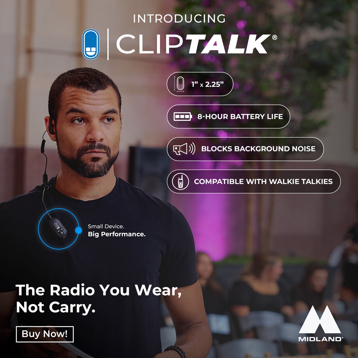 MidlandUSA's tweet photo. Small radio. Big communication. 

CLIPTALK® from Midland® is the modern walkie talkie built to move with you. Just clip it on and stay connected with clear communication and all-day performance. 

Clip. Talk. Work. 

Buy now: https://t.co/3iPqwvVO43 https://t.co/1ZDAOA3e0x