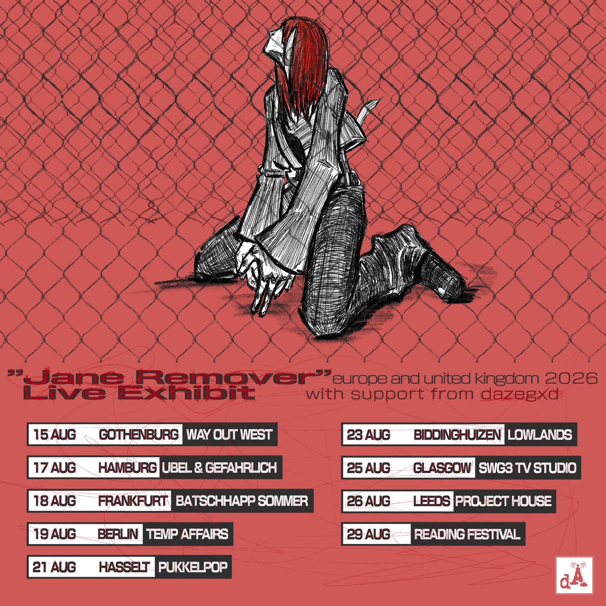 janeremover's tweet photo. "jane remover" live exhibit
                    europe / uk 2026
 with support from dazegxd

presale live now @ https://t.co/xQQpN4Ftt2 . tix on sale 6/19 10am BST xx https://t.co/GjAJJniKDU
