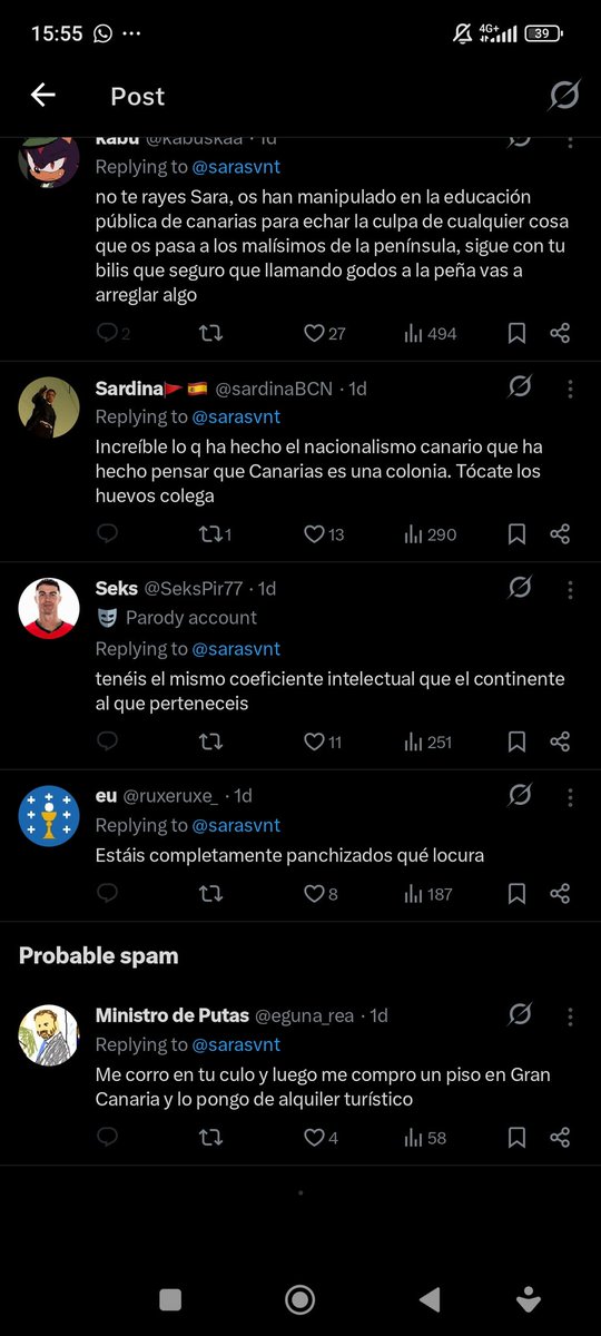 Gertruudiiss's tweet photo. Quitenme Tuiter chicos porque me están logrando polarizar en contra de los peninsulares, luego que no hay discriminación a canarias tócate los huevos https://t.co/2sq5K7ilvI