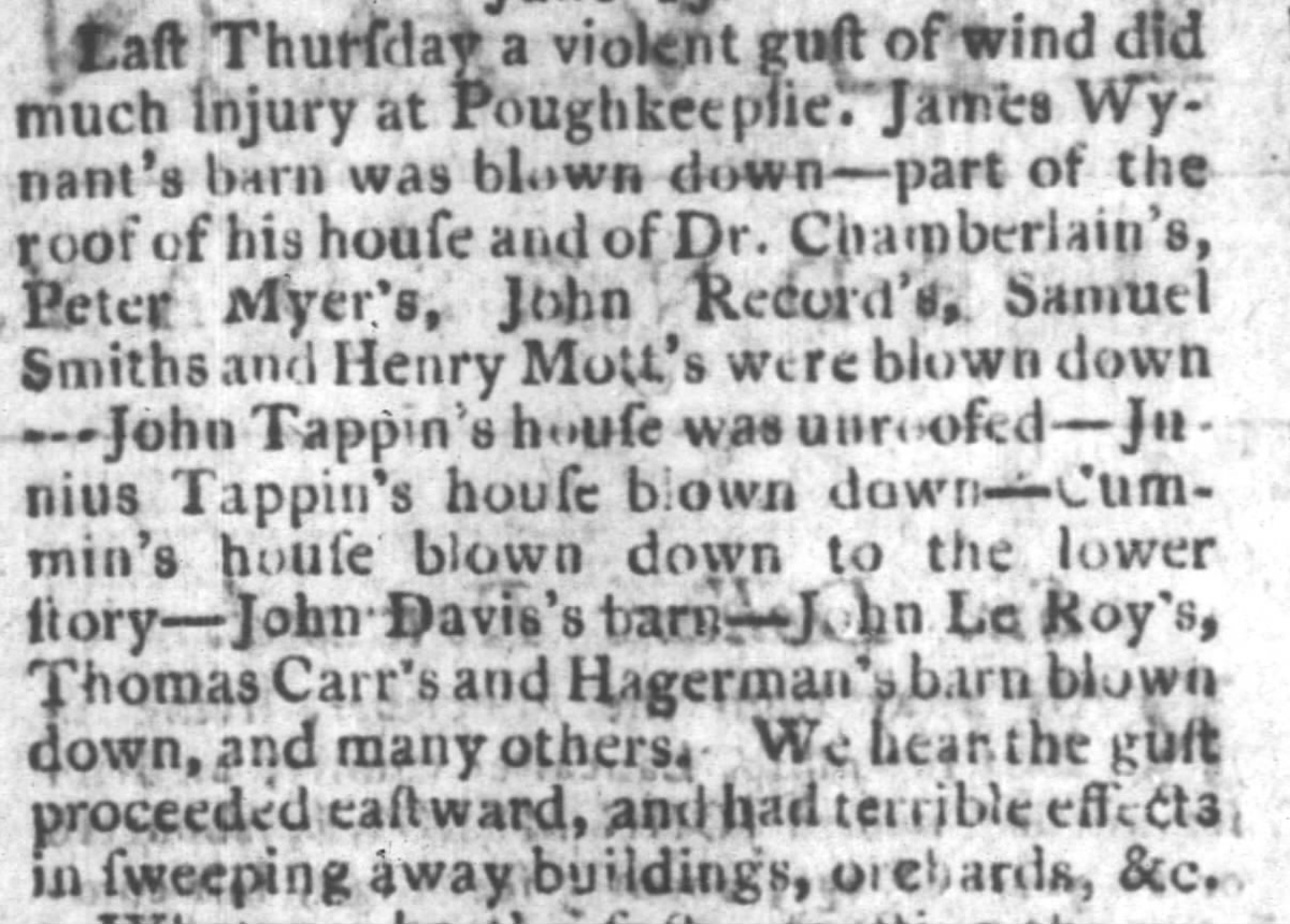 weather_history's tweet photo. June 19, 1794:

A tornado touched down west of the Hudson River in New York. The tornado traveled through Poughkeepsie then crossed the border into Connecticut, where it went through New Milford, Waterbury, North Haven, and Branford. Many structures were damaged.

#wxhistory https://t.co/Z2ESmLZy6m