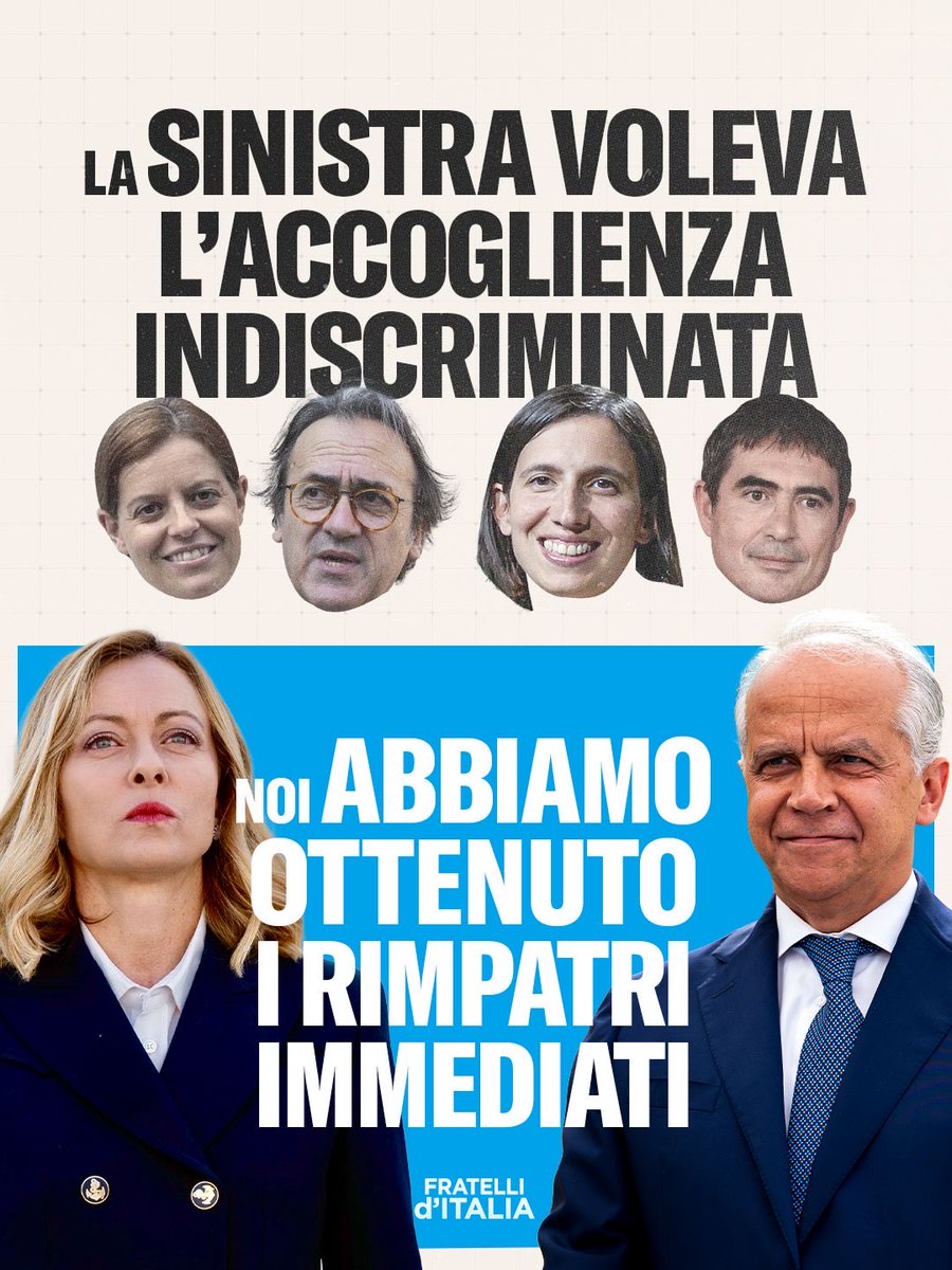 FratellidItalia's tweet photo. Abbiamo consegnato definitivamente al passato la stagione dei confini spalancati e dell’accoglienza indiscriminata. Ora è il tempo del controllo, della legalità e della sicurezza. 

Andremo avanti con fermezza e determinazione, nel nome del popolo italiano. https://t.co/2xOktlJKJr