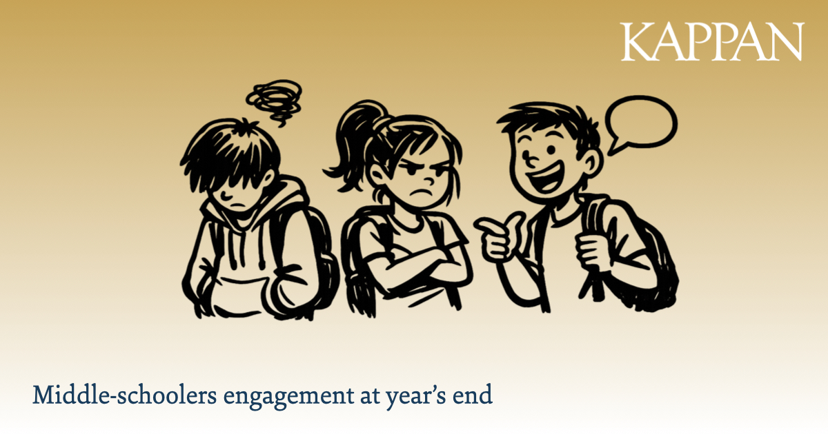 pdkintl's tweet photo. By May and June, even great teachers can feel like they're losing the room. What if the problem isn't motivation—but how students are channeling their energy? Explore practical ways to keep middle schoolers engaged through the final weeks of school. https://t.co/NiLKQU7a2r https://t.co/tnM9tb47BM