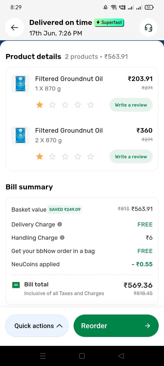 PrerakPatel90's tweet photo. @bigbasket_com why is this scam done..pls check the image n see wt m talking about...if 1 packet costs rs.180..thn y same 1 qty of product ordered together costs rs.203..why rs.23 extra for 3rd product???? https://t.co/kyxIALBbmc