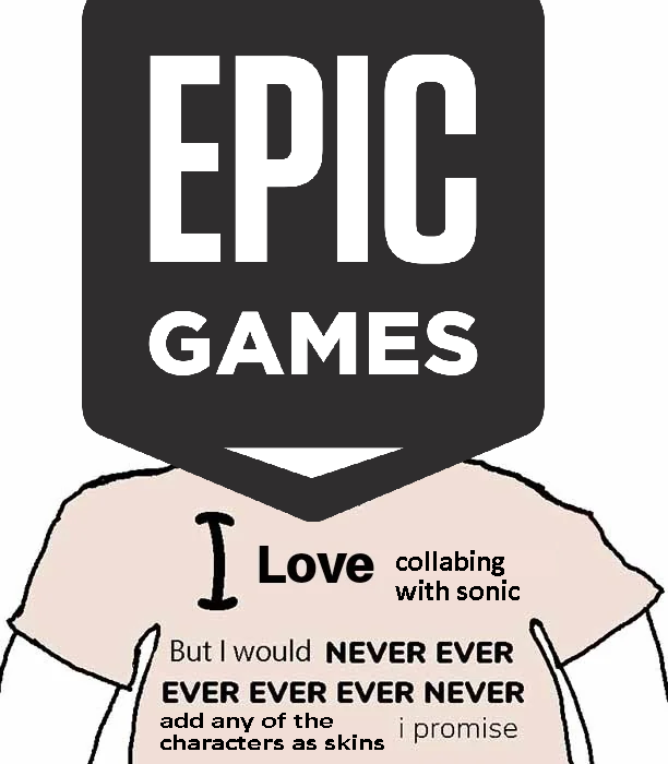 inkThirty's tweet photo. epic is allergic to making any sonic character playable in fortnite https://t.co/VJjiNRH12O