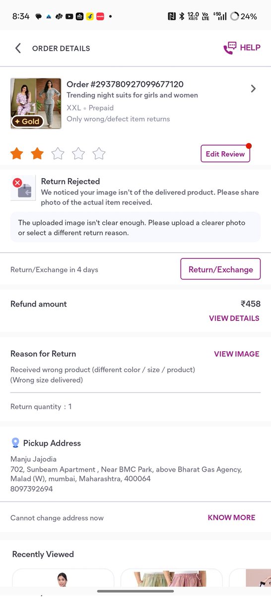 pari1706's tweet photo. @meesho_support despite of sending all the proper information my request is been rejected multiple times idk why n also giving reasoning n proper image. I need to return this https://t.co/4Dw2NlTVDq