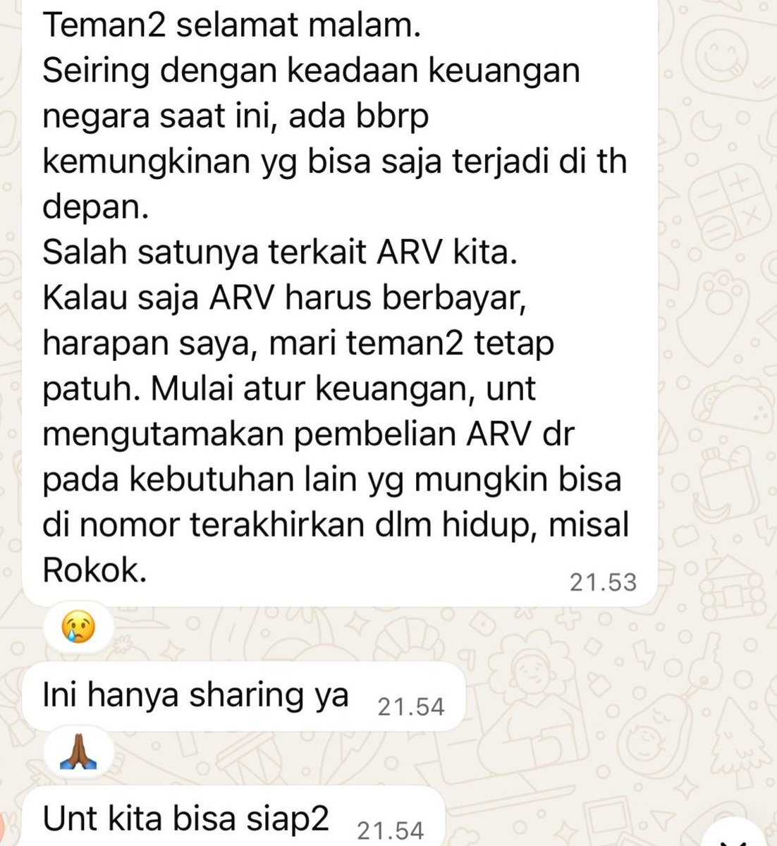 TLD_Survive's tweet photo. The worst plan ..

Kita harus siap dalam kemungkinan apapun ya !!

Tapi sumpah apa jadinya kalau arv harus beli 🥹🥹😢😥

So scray ya...

Tp semoga Indonesia tetap safe dan arv tetap free ya.. 

#Odhiv #HIV #Undetected https://t.co/n9vXkHLGZ4