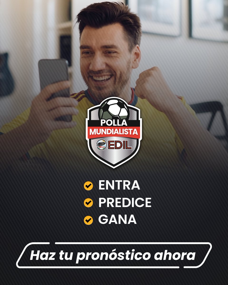 EDIL_Colombia's tweet photo. ¡Llegó el momento! 🏆

Suma puntos con tus conocimientos y compite por premios increíbles en nuestra Polla Mundialista EDIL. 

Es muy sencillo participar: solo debes ingresar a https://t.co/lTPSmyhh9Z y registrar tus marcadores antes de cada partido.

#EDIL #Construcción #Fútbol https://t.co/gEdBD6SSyO