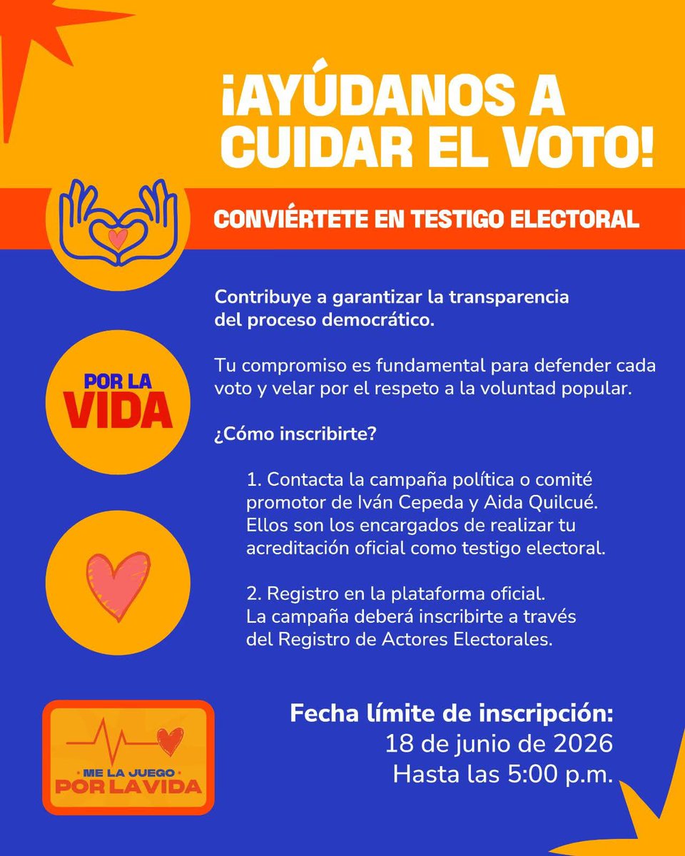 contraculturax's tweet photo. @YoAlejoV Así es Alejo, es importante que ayudes en tanto denuncias verificadas de estos hechos, como apoyar la campaña de abogados y testigos electorales en la campaña #melajuegoporlavida es hasta el 18 de junio la inscripción https://t.co/UkvU1svkUi