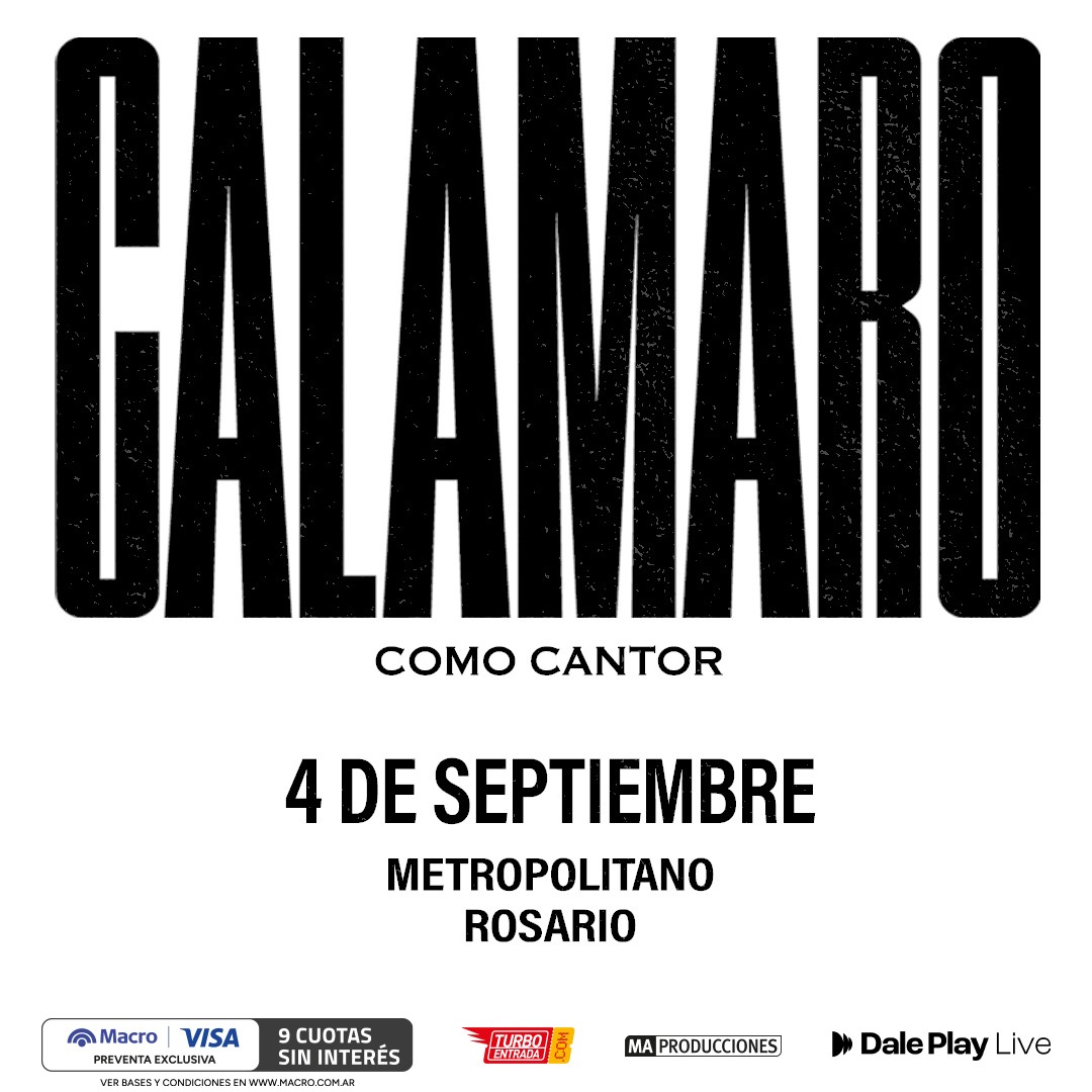 dosdosunoprensa's tweet photo. 🎙️ Calamaro regresa a Rosario

PREVENTA YA DISPONIBLE
💳 Banco Macro hasta en 9 cuotas sin interés en https://t.co/x6DR0Id1pf

Venta general a partir del jueves 18 de junio, 12 h

Agendate esta fecha 👇🏽
🗓️ Viernes 4 de septiembre
📍 Metropoliano https://t.co/oRRzKFBUpD