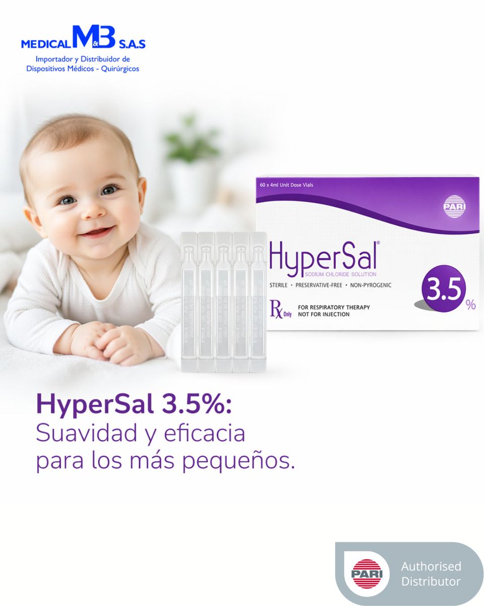 MedicalMB's tweet photo. En Medical M&amp;B entendemos que cada pulmón tiene su propio ritmo,HyperSal® es una solución estéril de cloruro de sodio,sin conservantes,que ofrece a médicos,terapeutas respiratorios y otros profesionales de la salud la posibilidad de elegir un producto de calidad.

 #Pediatria https://t.co/yDnEbllSie