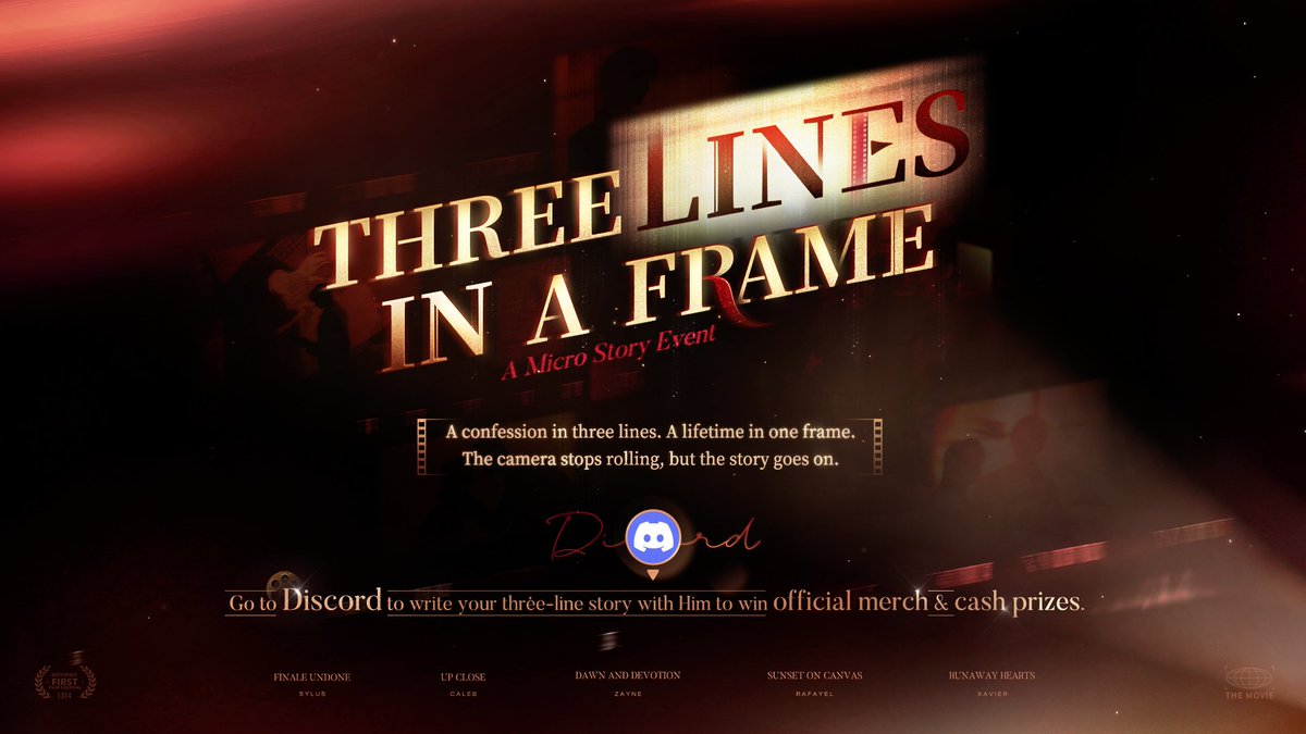 Love_Deepspace's tweet photo. ✨Three Lines in a Frame · A Micro Story Event

A confession in three lines. A lifetime in one frame.
The camera stops rolling, but the story goes on.

Go to Discord to write your three-line story with Him to win official merch & cash prizes!
🪐Official Discord: https://t.co/OlN5TgcoRJ

———
🪐Download and Log in Now: https://t.co/wlVI63yNfl
#LoveandDeepspace #OnceUponAFrame