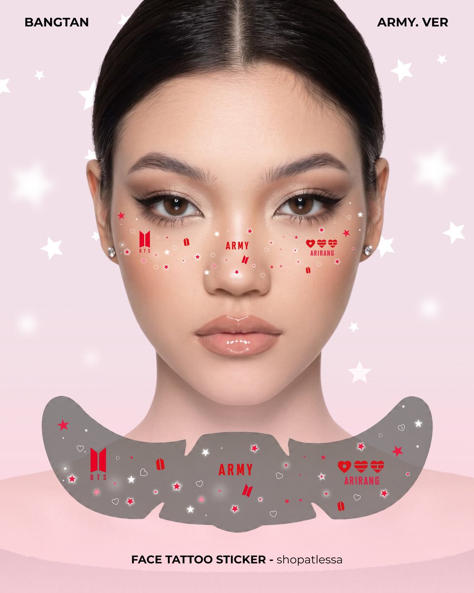 shopatlessa's tweet photo. FACE TATTOO STICKER
BTS ARIRANG - ARMY. VER

Pre order 🇲🇾 - DM admin to order 💗 #BTS #BTSinKL #BTS_ARİRANG https://t.co/BJfGkuoeOn