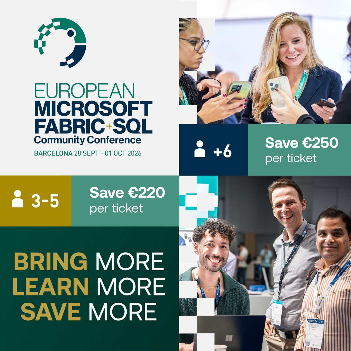 EuropeanFabric's tweet photo. Team Discounts Now Available!
➡️Book 3-5 tickets and save €220 per ticket
➡️Book 6+ tickets and save €250 per ticket.
➡️Offer ends June 24th
https://t.co/GS2jns8iAh
#MicrosoftFabric #MicrosoftSQL #AzureSQL #MicrosoftFoundry #AI #MicrosoftPurview #DataEngineering #OneLake https://t.co/emUqoedWnS