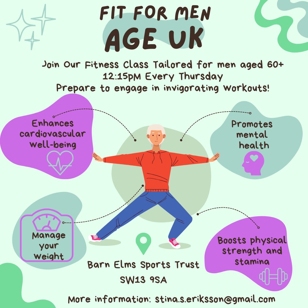 BESTfields26's tweet photo. 👟💪 Fit For Men (60+)

📅 Thursdays | 12:15pm
📍 BEST, SW13 8AA

Improve strength, fitness, mental wellbeing and meet others in your community.
Spaces available – come and join us!

#ActiveAgeing #FitnessForAll #SW13 #CommunitySport https://t.co/QsJXRhOy4X