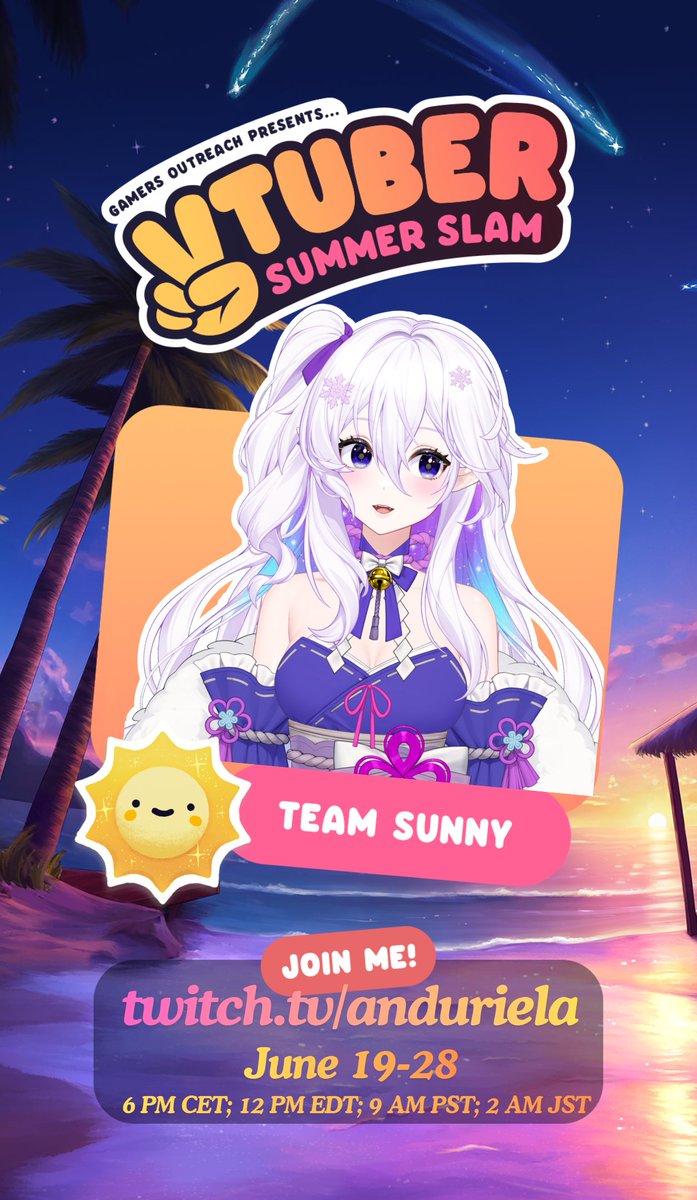 Anduriela's tweet photo. I have super exciting news everyone! 
From June 19-28 I will be part of the Vtuber Summer Slam 2026! 

We are going to raise money for charity to bring video games to children in hospitals. This event means a lot to me, as I spent a huge chunk of my childhood in hospitals myself. 

I will be streaming the whole event except on June 21st at my usual hours, you can check below for your specific timezone, so these will be a LOT of streams.

The stream is going to run dual on YT and Twitch, while I'll have a QR code for the YT users on my screen. 

I am very excited to be part of this amazing event and I hope we can reach our goals. Ganba everyone!
#VTuberSS2026