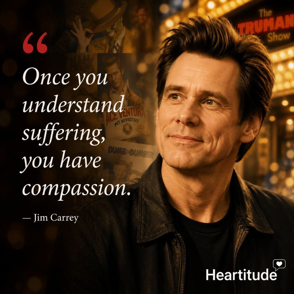 HeartitudeInc's tweet photo. “Once you understand suffering, you have compassion.” — Jim Carrey

Everyone is carrying something. Let that truth make you slower to judge, quicker to listen, and more willing to offer kindness.

Go Give It. 
https://t.co/YaHPQ1KOjT https://t.co/lk3h1w3odM