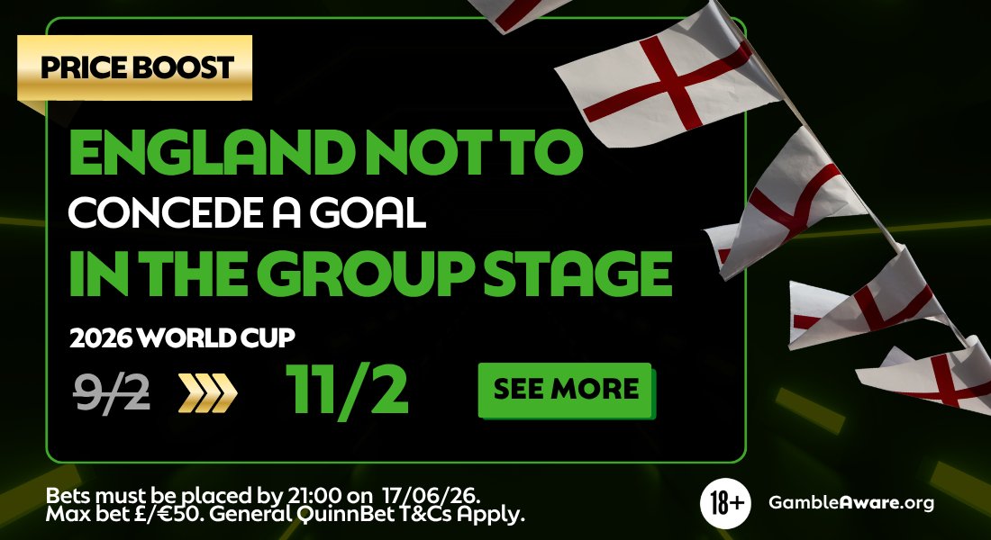 quinnbet's tweet photo. England to keep a clean sheet in the group stage? 

We've boosted the odds... 👀

Bet Here: https://t.co/PE36eHefth
18+. T&amp;Cs Apply: https://t.co/ly8fc66CNU https://t.co/YhztZ0okUJ