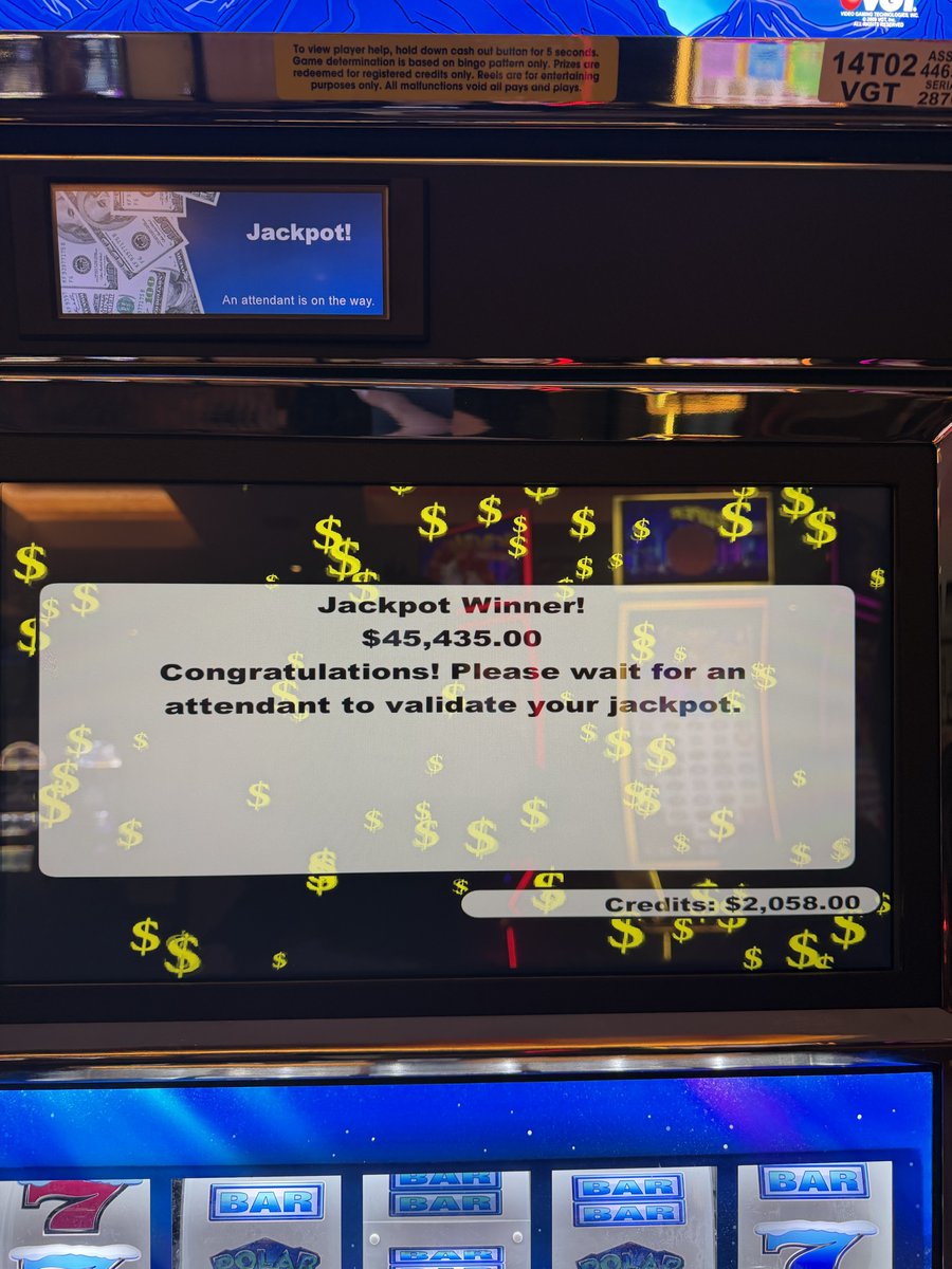 TulsaHardRock's tweet photo. ❄️ The drinks are cold &amp; the jackpots are HOT! 🔥
Congratulations to our lucky guest on a $45,435.00 jackpot win on Polar High Roller! 🎰💰
A win like that is enough to make anyone feel like a high roller.
#HardRockTulsa #JackpotAlert #BigWinner #CasinoLife #WinningStartsHere https://t.co/P1KRJkpcNI