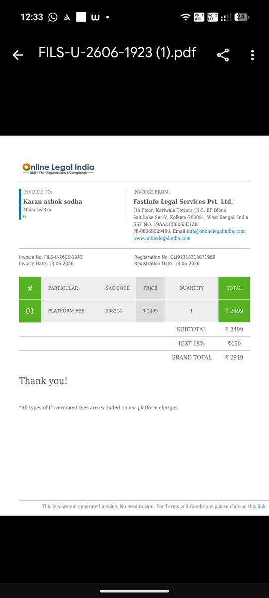 KS_2807's tweet photo. @OnlineLegalInd I requested cancellation before any filing was done, but instead of a refund, I am receiving repeated calls from agents behaving rudely and unprofessionally.
Requesting immediate intervention and a full refund.
@jagograhakjago @ConsumerCom 
#ConsumerRights #cyberfraud #Online https://t.co/kPO3beDtaY