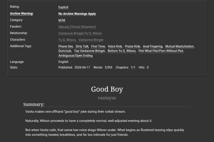vantayus's tweet photo. “Good Boy” — a #vantayu fanfic

Tags: Phone Sex, Dirty Talk, Voice Kink, Praise Kink, Anal Fingering, Mutual Masturbation, Dom/sub

https://t.co/xwXw8MB96a https://t.co/1gaFHnAS5w