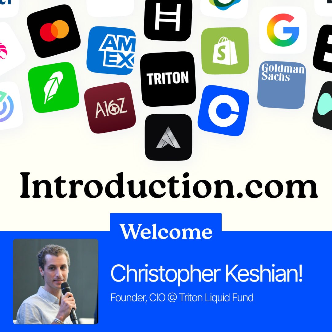 introductioncom's tweet photo. Christopher Keshian @chriskeshian 

Founder and CIO of @triton_liquid 

Leading a quantitative research fund investing in liquid digital assets, with experience across MIT Sloan, IDEO CoLab, FJ Labs, ADGM fund licensing, and open-source Layer 2 analytics.

Big addition to the network!