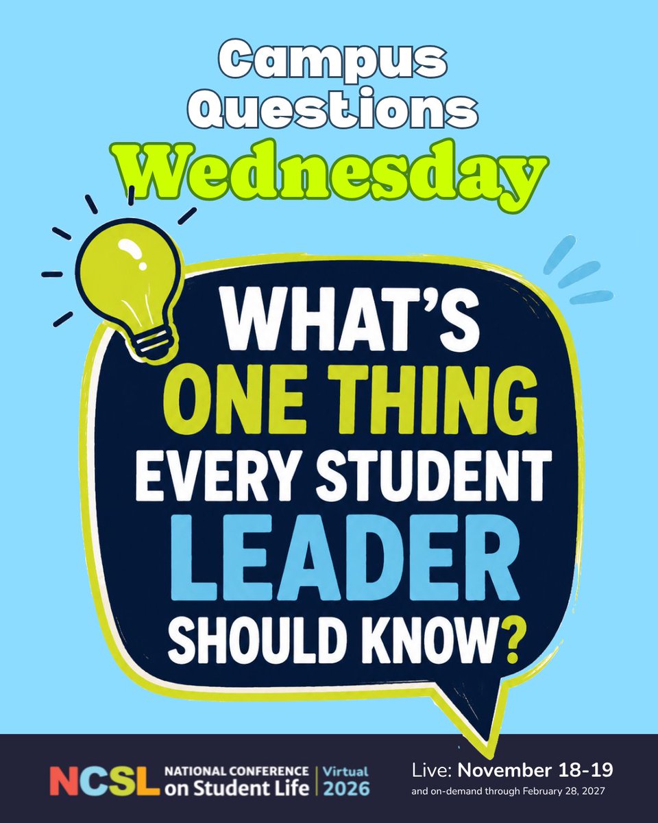 NCSLConference's tweet photo. ���What's ONE thing every student leader should know?

Maybe it's:
✔️ Listen first
✔️ Lead with empathy
✔️ Build relationships
✔️ Learn from failure
✔️ Take initiative

Drop your answers in the comment?

🔗 Join us at NCSL Virtual 2026: https://t.co/xVwK5Cu1Od https://t.co/OvEJ4c74e3