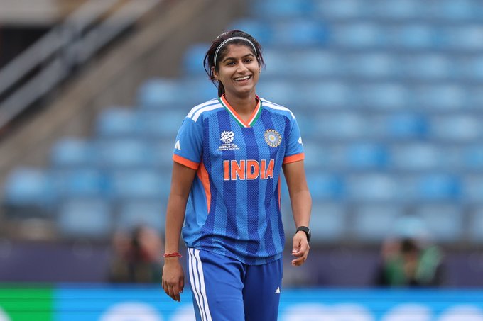 A maiden wicket in T20 World Cups for Nandni Sharma 👏