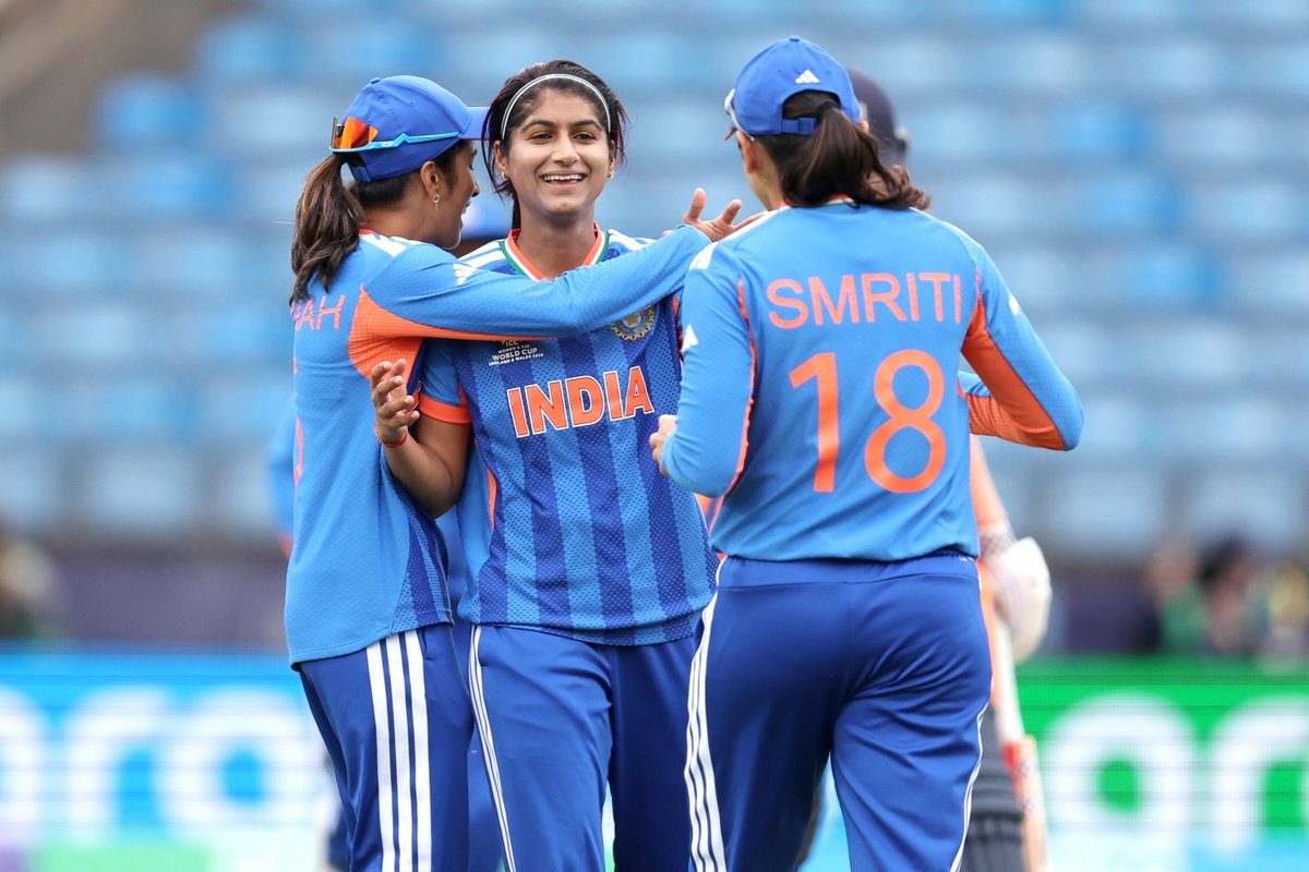 BCCIWomen's tweet photo. Into the side and among the wickets 🥳

A maiden wicket in T20 World Cups for Nandni Sharma 👏

Updates ▶️ https://t.co/FMkrKB1zcS

#TeamIndia | #T20WorldCup | #WomenInBlue | #INDvNED https://t.co/p2tniIEZBI