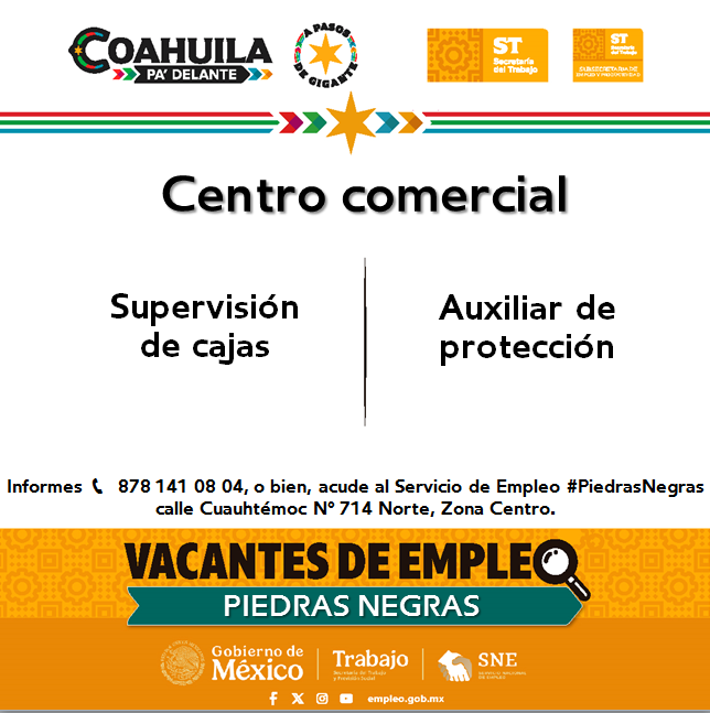 SNEPIEDRAS's tweet photo. 📢Vacantes de empleo en #RegiónNorte  #PiedrasNegras
 
📌 Servicio de Empleo #PiedrasNegras
 📍 Dirección: Cuauhtémoc N° 714 Norte, Zona Centro
📞 Informes: 878 141 08 04

Contáctanos hoy mismo.  

#CoahuilaPaDelante #APasosDeGigante #SNEparaTodos https://t.co/P4CfVfVJUw