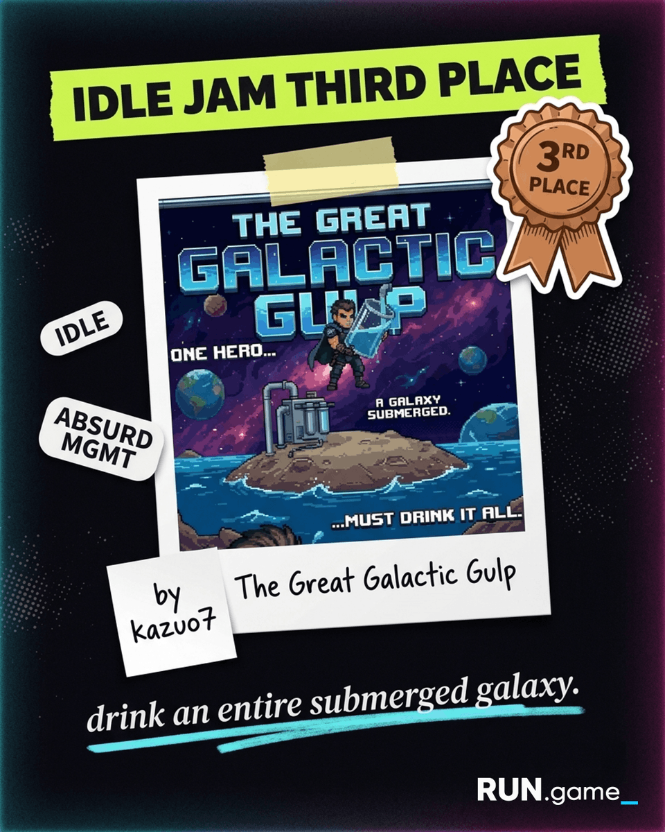 RUNGameOfficial's tweet photo. 🏆 IDLE JAM WINNERS ARE IN.

The community played, the numbers spoke and these are the 3 most-played games of the https://t.co/IWn0hfnx2T Idle Jam. 👇

 Ranked by total plays. All built on https://t.co/IWn0hfnx2T. All free to play. 🎮

#BuiltWithRUN #RUNgame #IdleGames https://t.co/BSSN2uvOWc
