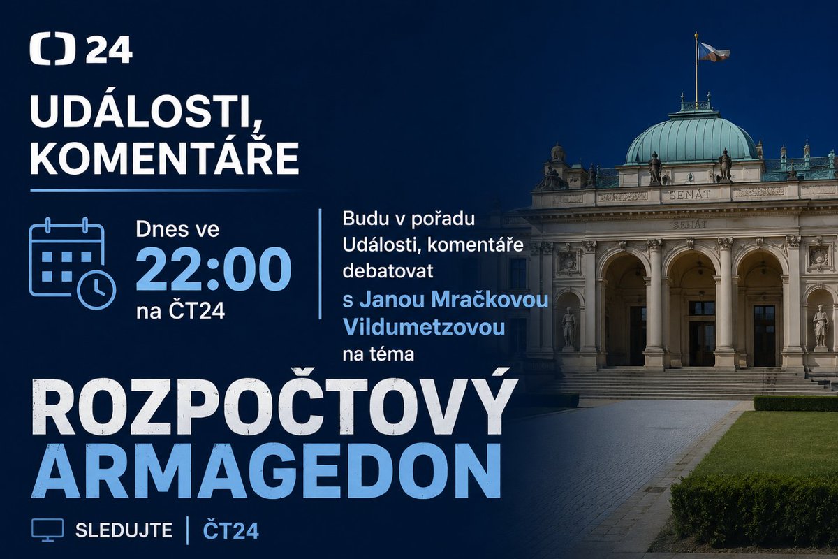 golan_tomas's tweet photo. Dnes ve 22:00 budu na ČT24 v pořadu Události, komentáře debatovat s Janou Mračkovou Vildumetzovou o tématu „rozpočtový armagedon“. Návrh zákona se dnes projednává na plénu Senátu a ještě dnes o něm budeme hlasovat. Budu rád, když se budete dívat. https://t.co/bYcmH8jTsO