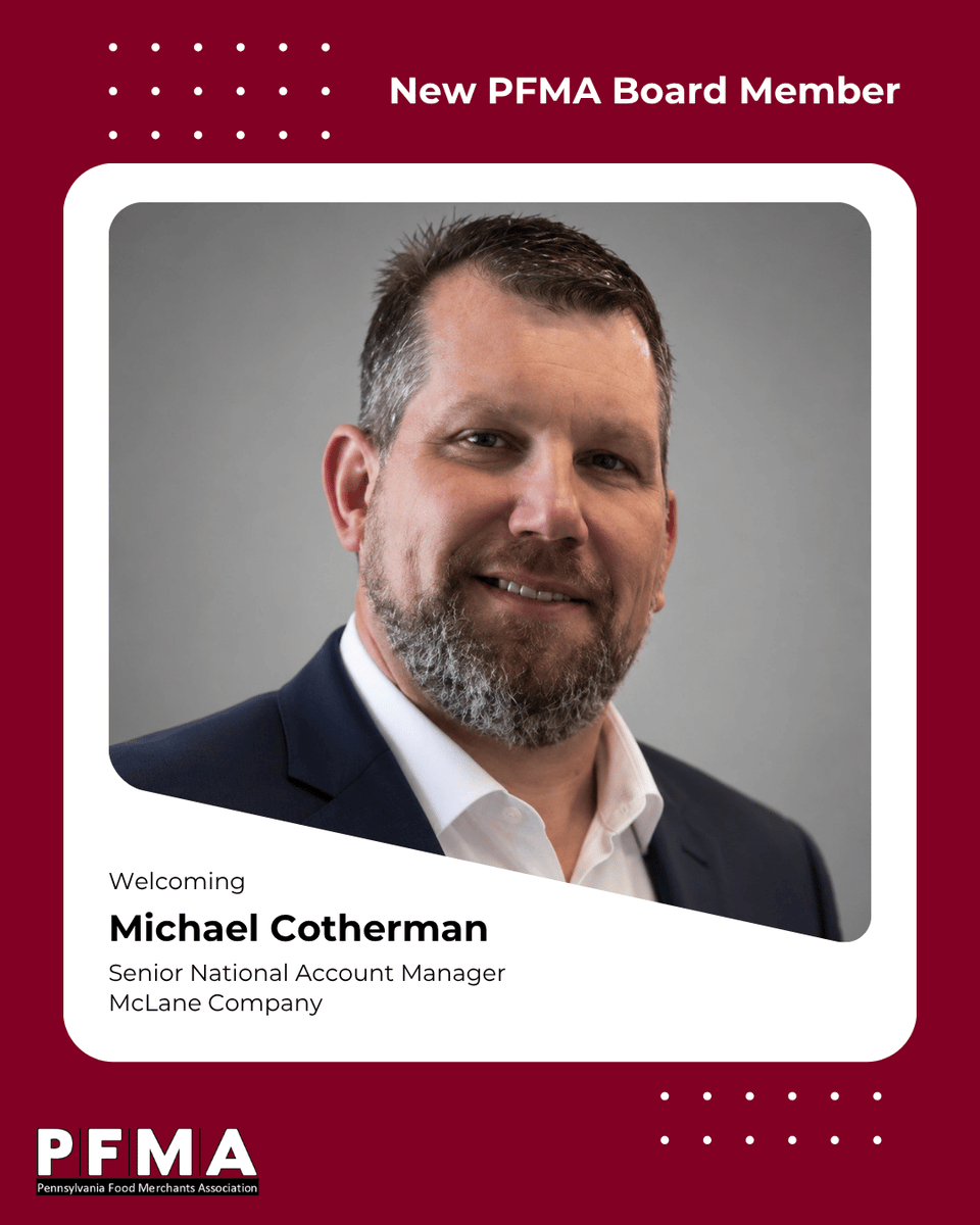 PAFoodMerchants's tweet photo. PFMA is excited to welcome Michael Cotherman, Senior National Account Manager with @McLaneCo, back to our Board of Directors.

A lifelong Pennsylvania resident, Michael brings 28 years of experience in convenience-store distribution, customer partnerships and account leadership. We’re grateful to have his industry insight and relationship-driven leadership back on the board.

Welcome back, Michael!