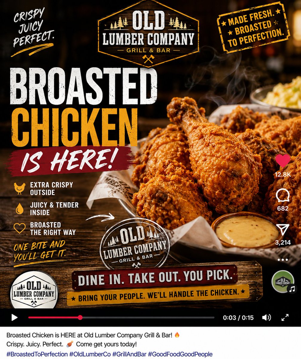 OldLumberCo's tweet photo. Broasted Chicken Now at OLC https://t.co/ZxSFTrAuex