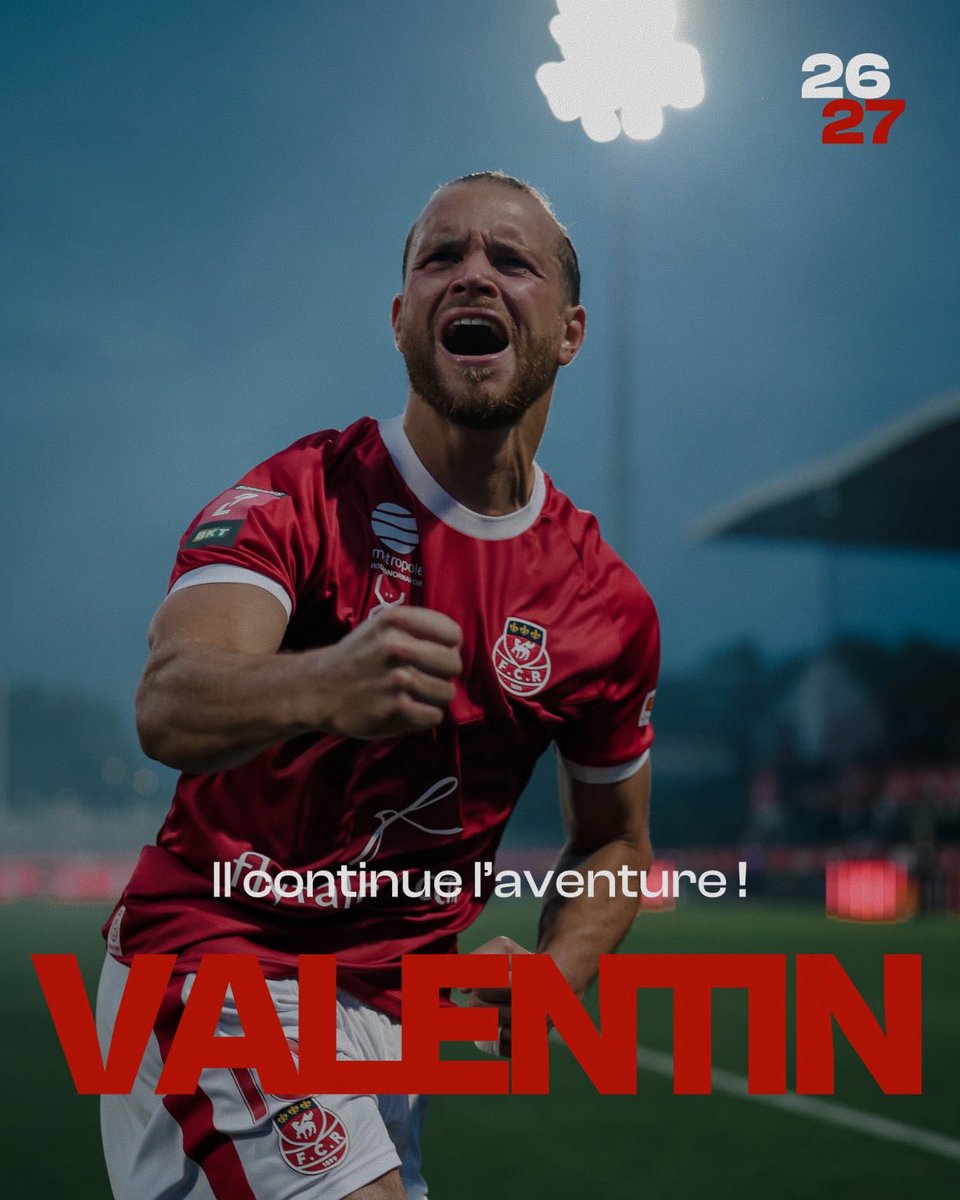 fcr1899's tweet photo. 𝑽𝒂𝒍𝒆𝒏𝒕𝒊𝒏 𝑭𝒖𝒔𝒔 𝒑𝒐𝒖𝒓𝒔𝒖𝒊𝒕 𝒍'𝒂𝒗𝒆𝒏𝒕𝒖𝒓𝒆 𝒂𝒖 𝑭𝒐𝒐𝒕𝒃𝒂𝒍𝒍 𝑪𝒍𝒖𝒃 𝒅𝒆 𝑹𝒐𝒖𝒆𝒏 𝟏𝟖𝟗𝟗. 🔴⚪

Arrivé il y a un an dans la capitale Normande, Valentin franchit aujourd’hui une nouvelle étape en signant un contrat de joueur professionnel Ligue 3 avec les Diables rouges.

Très attaché au club, à la ville et à ses supporters, il s'est rapidement imposé comme un élément précieux du groupe. Titulaire ou appelé à entrer en cours de match, il a toujours répondu présent avec générosité, détermination et polyvalence.

Avec 32 matchs disputés, Valentin s'est imposé comme l'un des joueurs les plus utilisés par Régis Brouard. Une saison récompensée par 4 buts et 2 passes décisives, illustrant parfaitement son importance dans le collectif.

Investi, travailleur et fidèle aux valeurs du club, Valentin poursuivra son histoire en rouge et blanc.

𝑹𝒐𝒖𝒆𝒏𝒏𝒂𝒊𝒔 𝒑𝒐𝒖𝒓 𝒖𝒏𝒆 𝒔𝒂𝒊𝒔𝒐𝒏 𝒅𝒆 𝒑𝒍𝒖𝒔, 𝑽𝒂𝒍𝒆𝒏𝒕𝒊𝒏  ! 📍