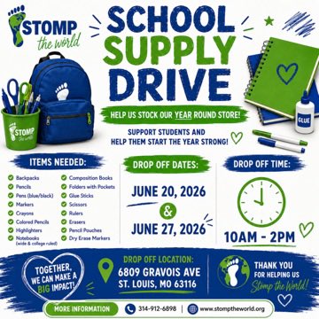 stomptheworld's tweet photo. Help us kick-off our on going school supply drive this Saturday! Drop off new school supplies at our location between 10 am - 2 pm. Can’t make it or want to donate towards purchasing supplies Venmo, CashApp, or https://t.co/IvYhFAJZhs #stlnonprofit #schoolsupplies #donate #stl https://t.co/NIBGl6AupM